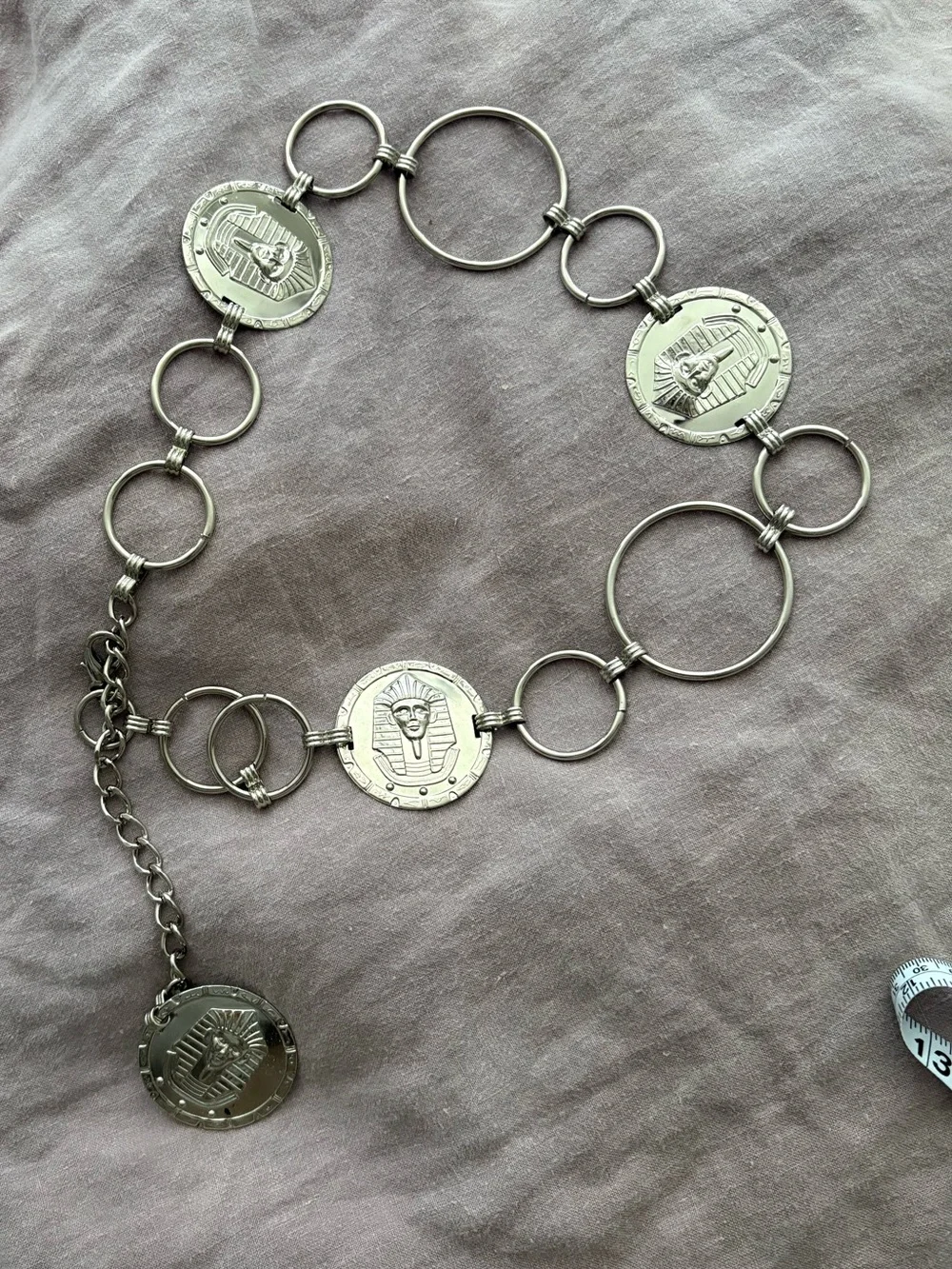 Silver Body Chain Belt with Pharaoh Token Design
